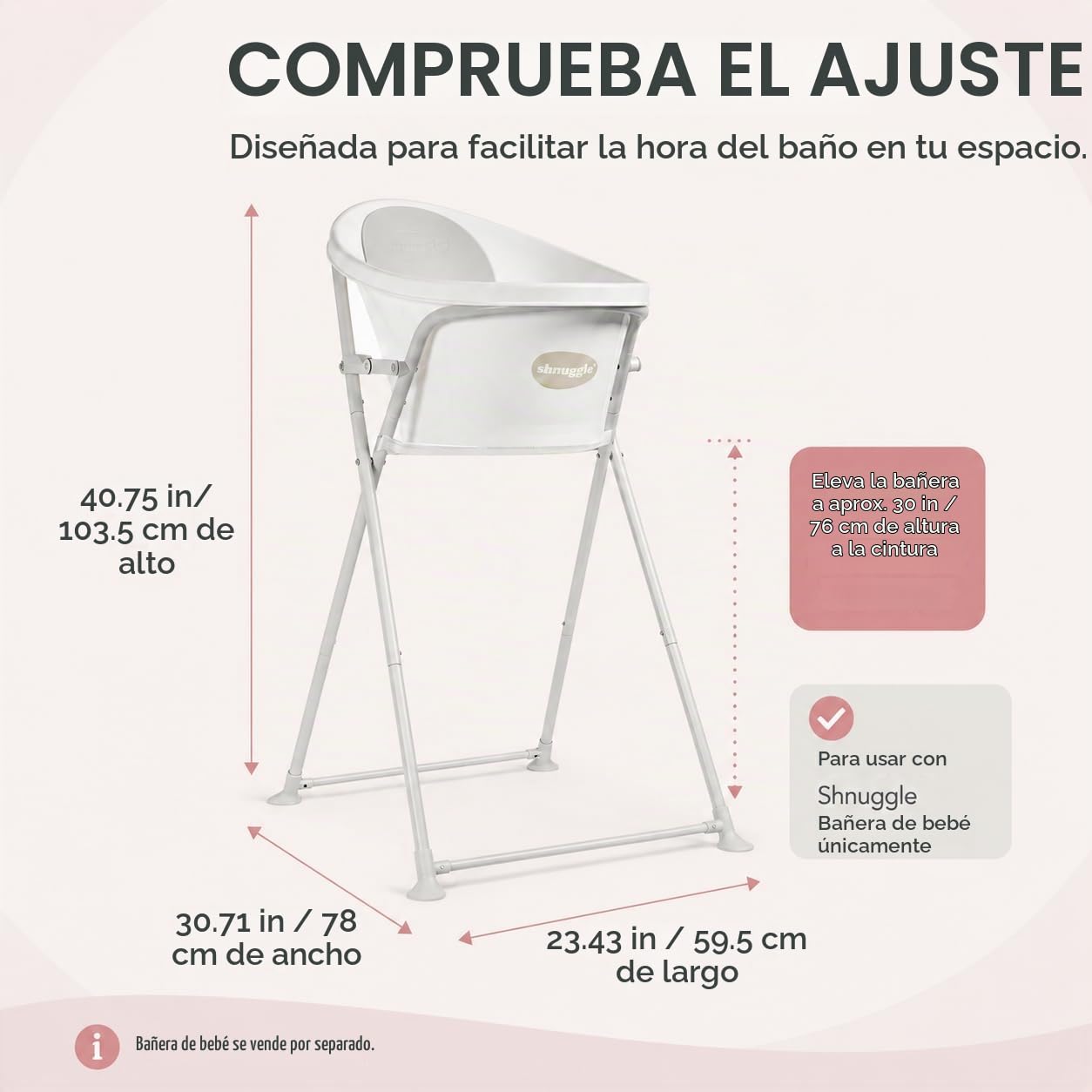 Shnuggle Soporte plegable para bañera de bebé, plegable, ligero, fácil de almacenar, ideal para recién nacidos de 0 a 6 meses