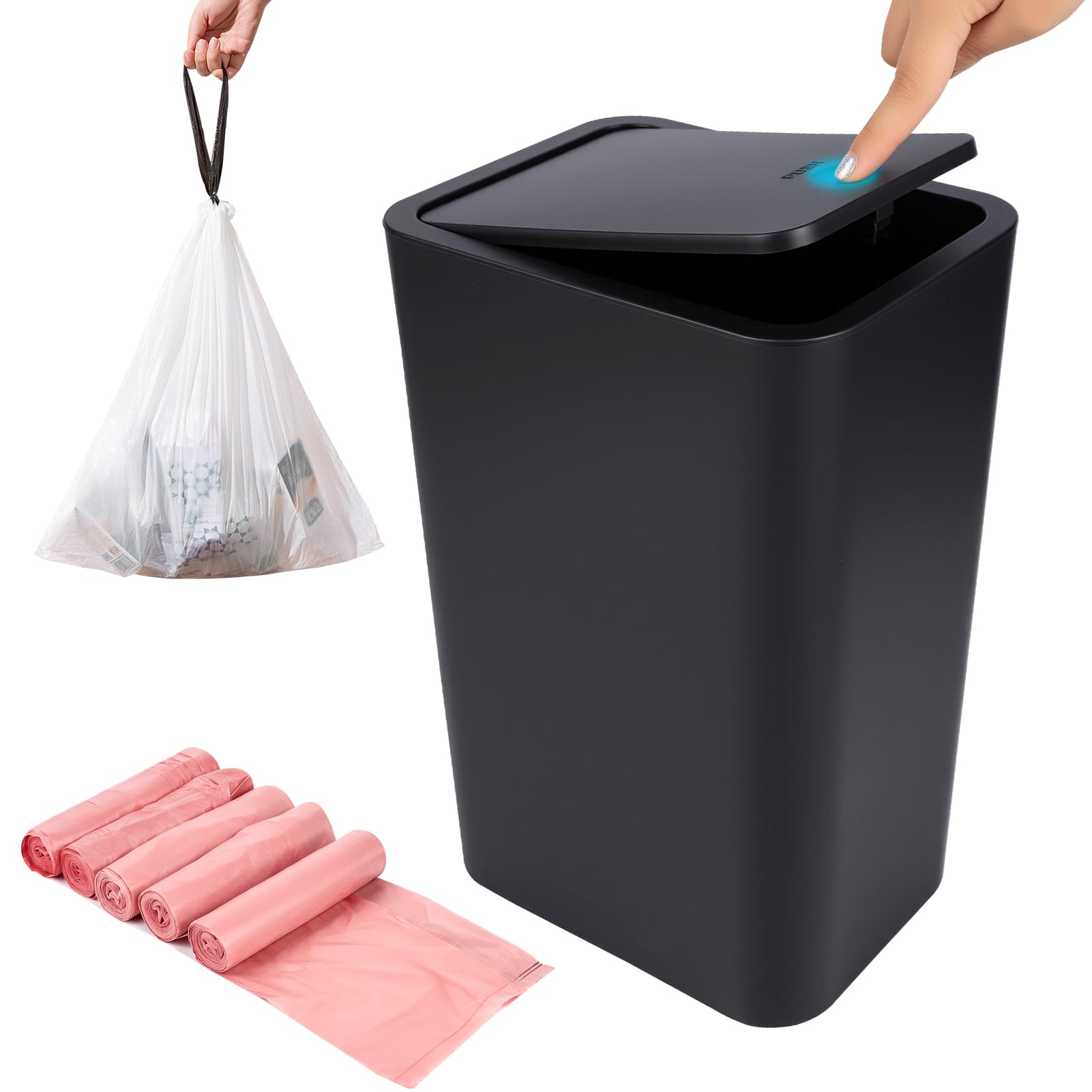 Photo 1 of JWKDXH 2.6 Gallon (10L) Slim Dog-Proof Trash Can with Press Pop-Up Lid - Odor-Blocking Small Garbage Can Includes 75 Trash Bags, Space-Saving Design for Bedroom, Kitchen, Bathroom & Office
