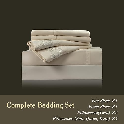 Miniatura 2 de Juego de sábanas de tamaño matrimonial, 6 piezas, microfibra de lujo sin arrugas, certificado Oeko-TEX, transpirable y elástica, bolsillos de 16