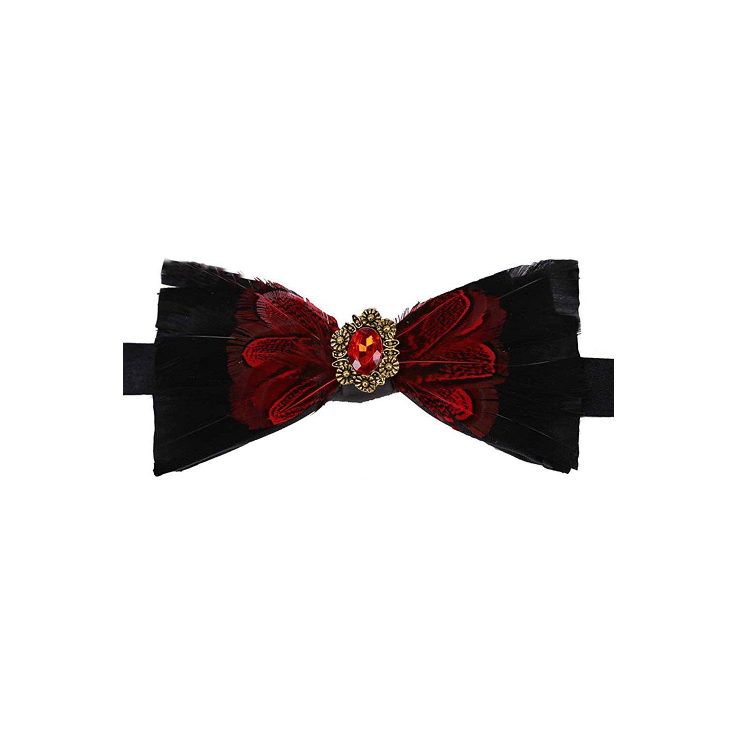 Pre-Tied Peacock Bow Tie Diamond Feathers Bowtie Adjustable Length Necktie