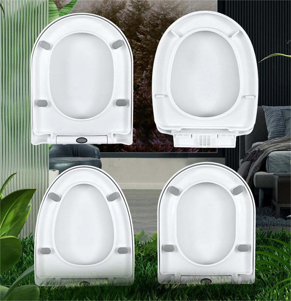 Yougang White Soft Close Toilet Seat With Quick Release,Simple Top Fixing,Standard Loo Toilet Seats Oval,D-Shaped/V-Shaped,Universal Toilet Lid (V-Shape)
