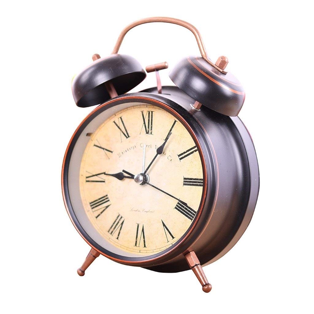 &Clock decoration& Twin Bell Alarm Clock Loud Alarm Mechanical Bell Time Clock Non Ticking Silent Operated Analogue Quartz Desk Clock With Nightlight, Battery Operated, jingying ( Size : 10.5cm15cm )
