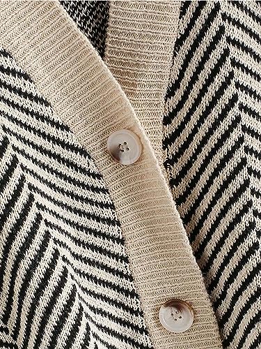 ZAFUL Women's Striped Cardigan Long Sleeve Button Up Open Front Knit Oversized Sweater3