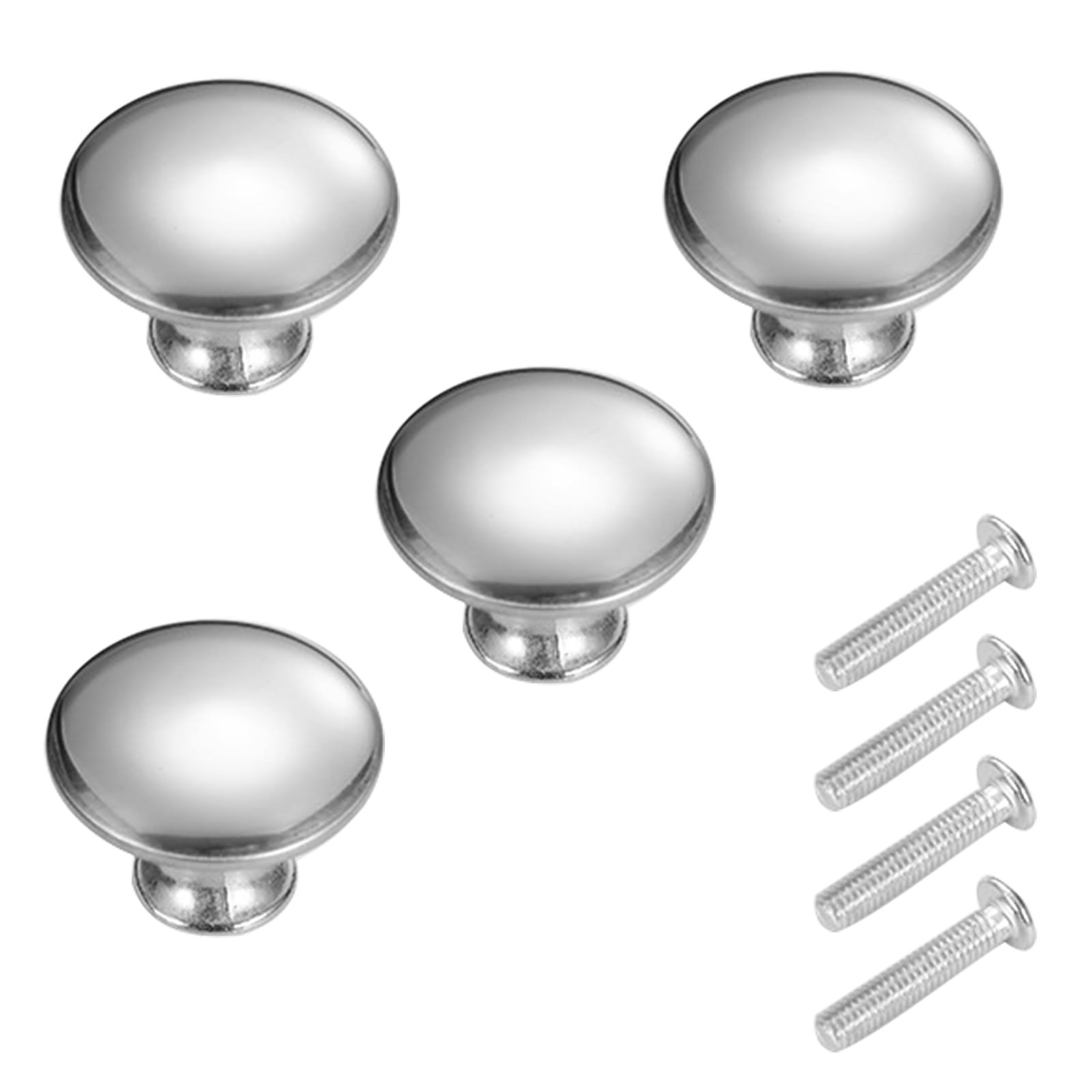 ChainYao 4 Pack Cabinet Knobs - 30mm Polished Chrome, Round Mushroom Door Handles for Kitchen, Wardrobe, Drawers, Bathroom, Silver Hardware Pulls for Furniture