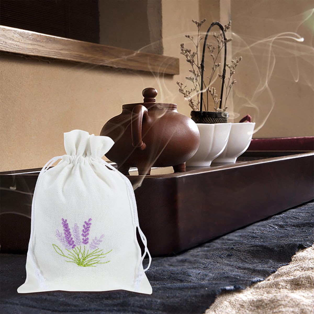 Gatuida Bolsitas Vacías de Algodón para Lavanda 10X14 CM Color Crema Cordón Cierre Aromáticas para Regalos Bodas y Hogar Pack 20 Unidades