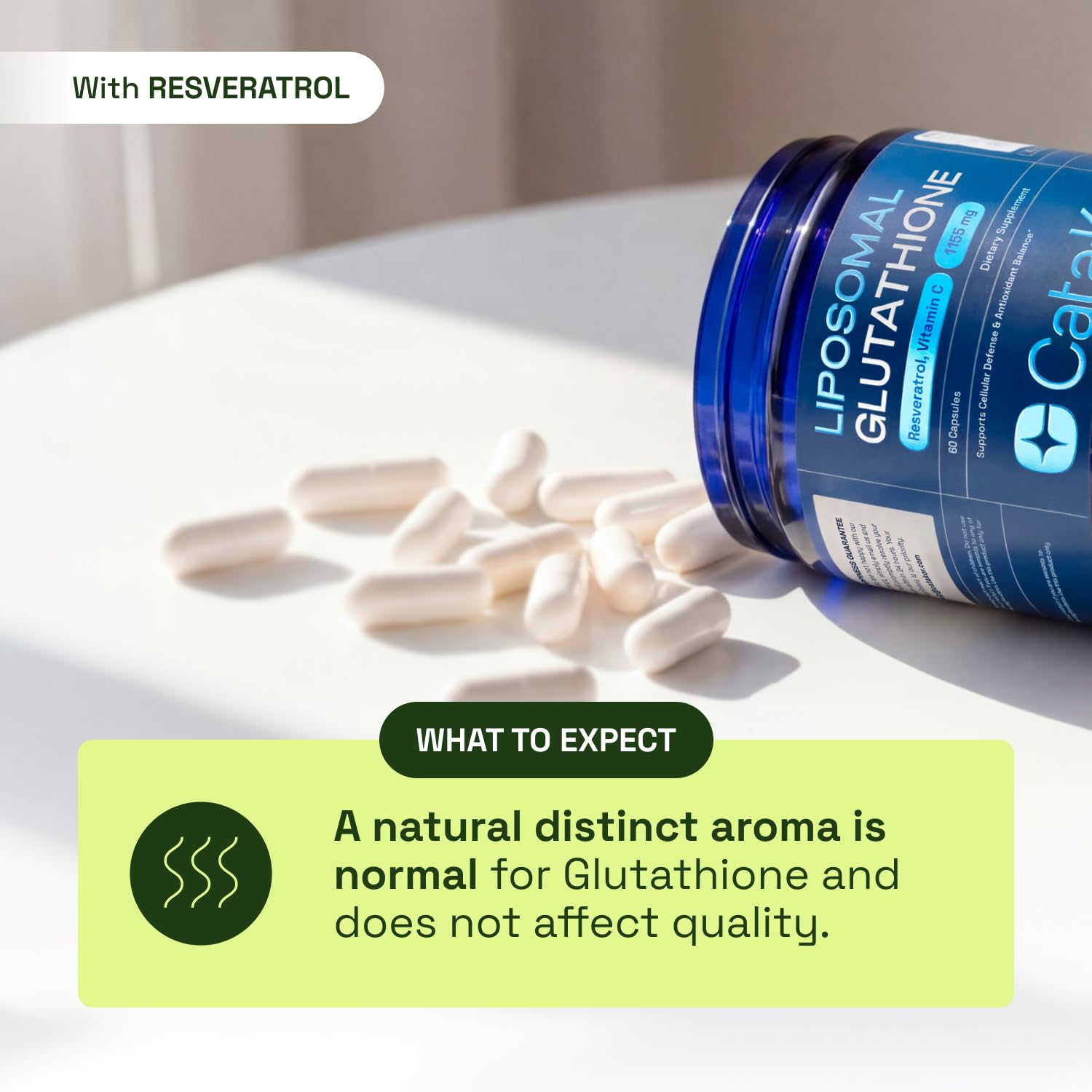 Cata-Kor Liposomal Glutathione & Resveratrol – Ultra High Absorption with Vitamin C, Selenium & Vitamin B2 (60 Count (Pack of 1)) — Amazon image 2
