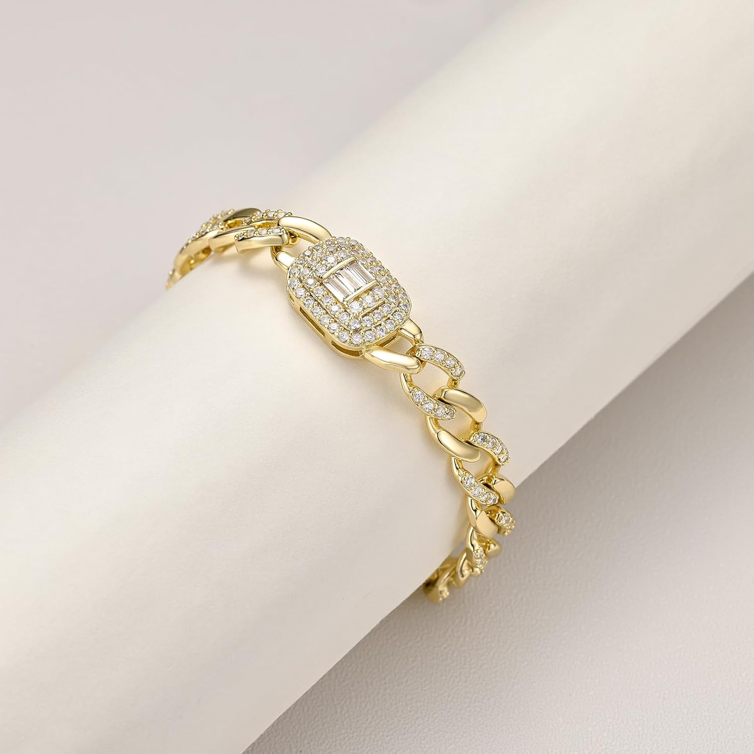 YOVIEE Bracelet for Women 14K Gold Plated Cubic Zirconia Bracelet Cuban Link Chain Bracelet Trendy Jewelry Fashion Accessories Gifts for Womens - Image 4