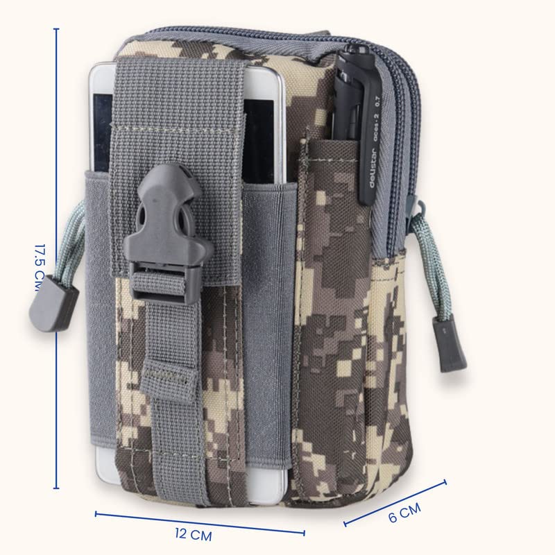 Image of Kraptick Multi-Purpose Water Resistant Waist Bag with Dual Compartment, Waist Bag Mobile Phone Holder, Waist Pack for Men, Women Camping Hiking Pouch (Army Green & ACU Camouflage) (Combo of 2)