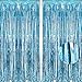 BRAVESHINE Light Blue Glitter Tinsel Foil Fringe Curtains - 2Pcs 3.2x8.2 ft Metallic Holiday Photo Booth Backdrop for Birthday Mermaid Ocean Pool Frozen Theme Baby Shower Wedding Party Streamers Decor