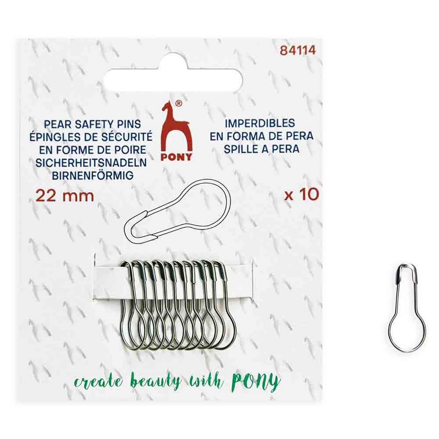 Pony Safety Pins 22mm Silver - Pack of 10