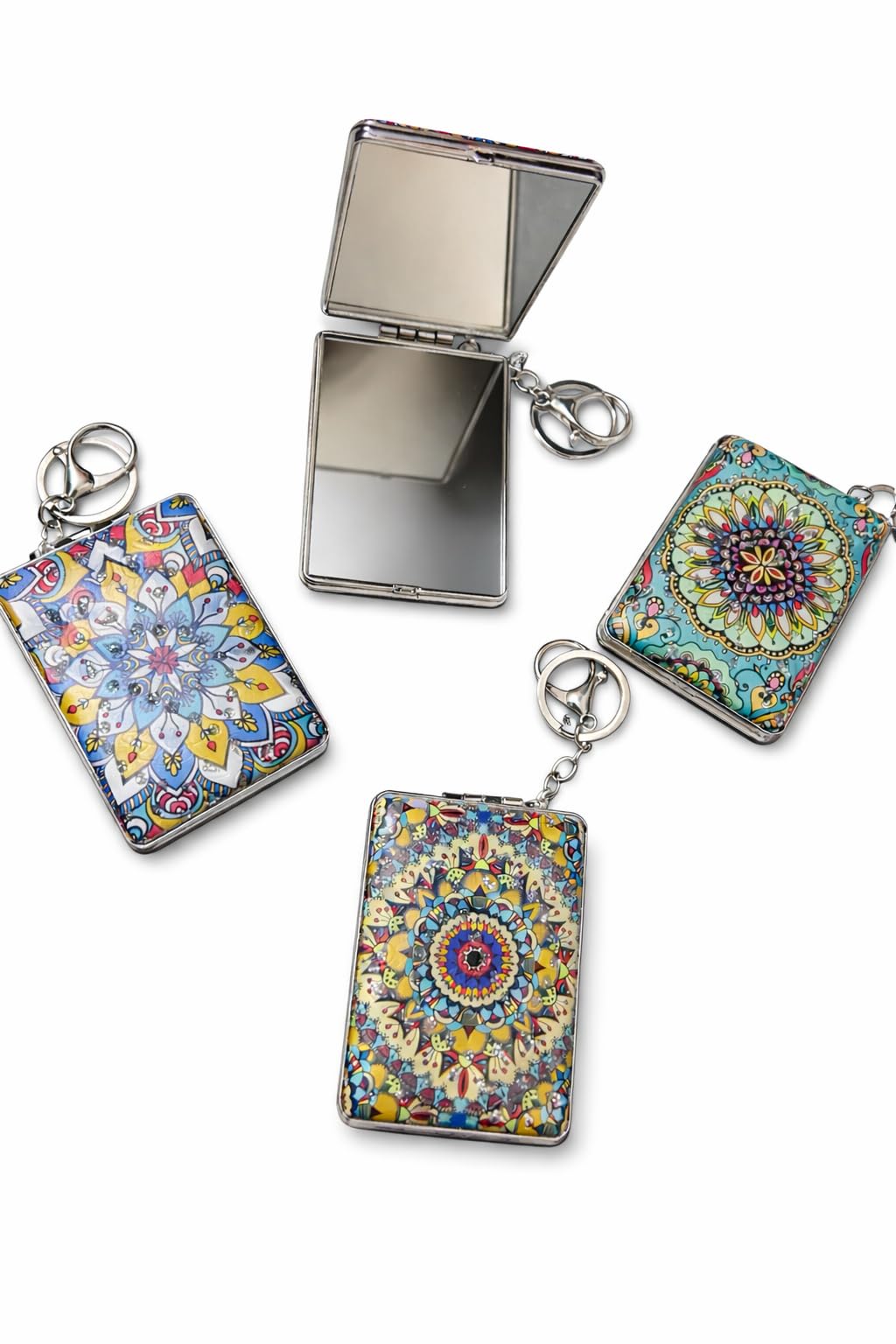 Compact Pocket Mirror with Keychain, Dual-Sided, Hidden Magnetic Closing, 180° Adjustable, Mandala Floral Design-image-16