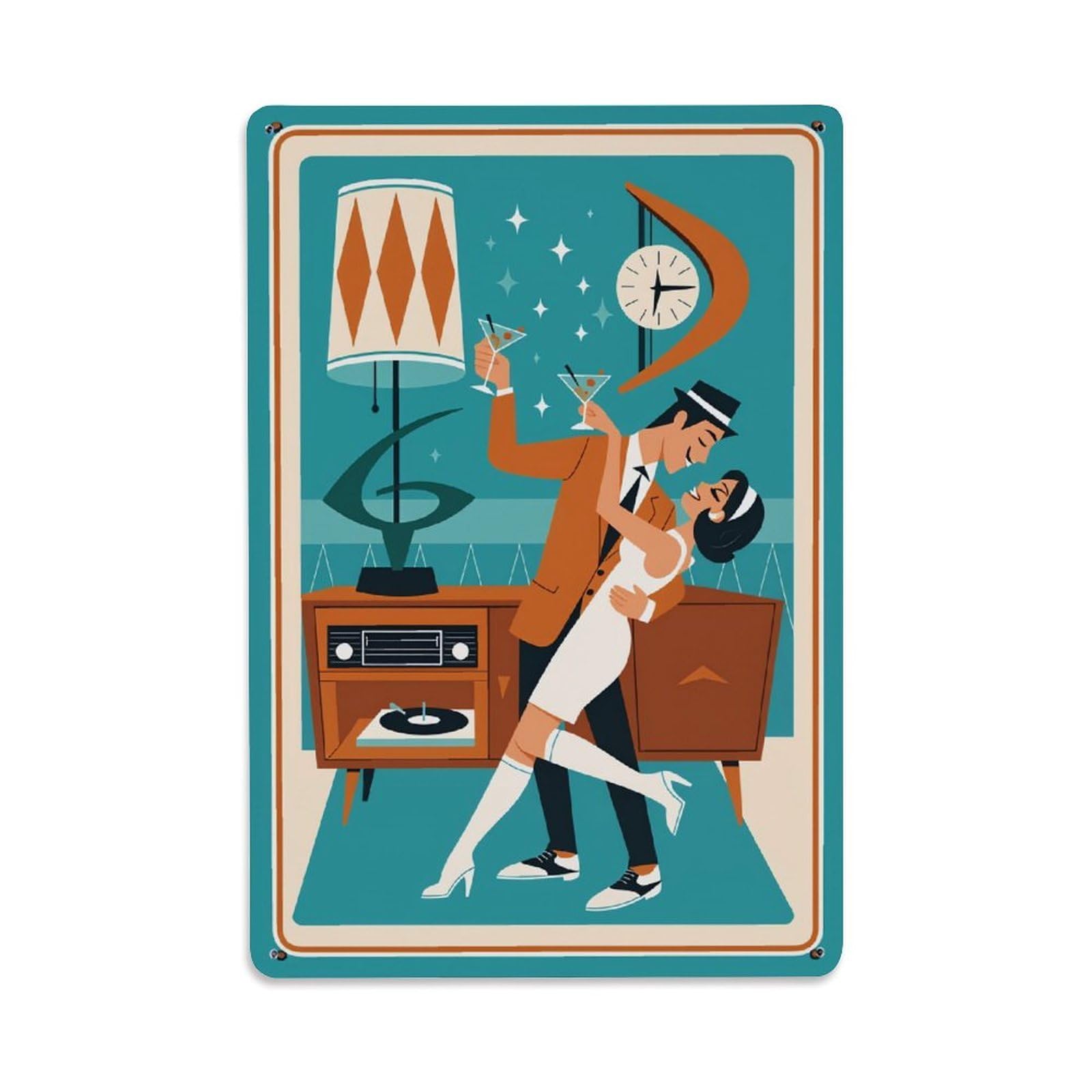 Jdfenggu Vintage Retro Couple Dancing With Cocktails Retro Metal Tin Sign, Decor Art Poster For Bar, Home, Man Cave, Kitchen, Laundry Room Gift 8X12inch