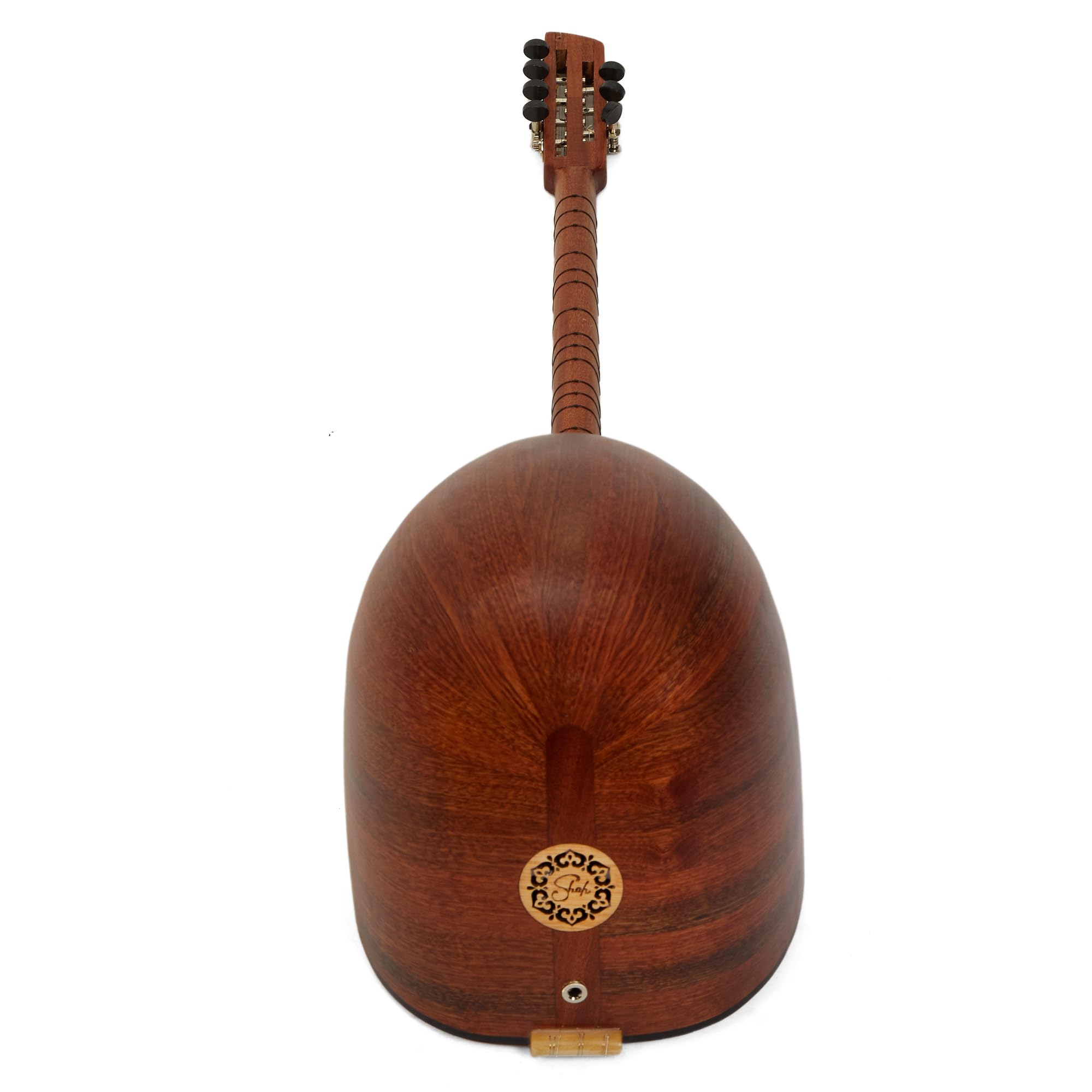 Saz Baglama Mahagoni mit kurzem Hals, leicht zu stimmende Gitarren-Pegs, integrierter Tonabnehmer, weicher Koffer in warmem Ton, Pyramidensaiten + Plektren