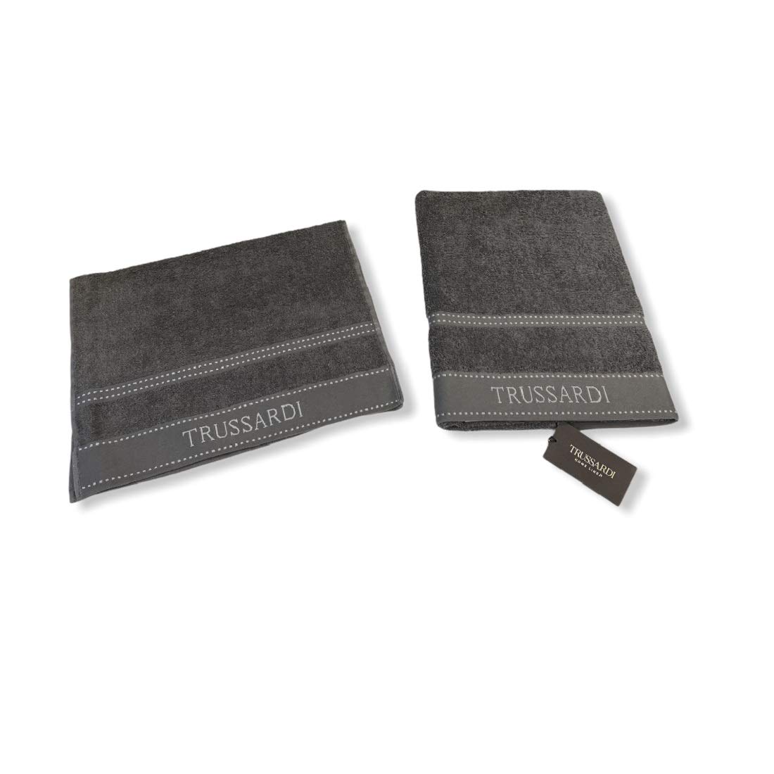Set Asciugamani Trussardi Ribbon – 2 Pezzi (Viso + Ospite), Spugna Di Cotone 450 G/m², Juniper