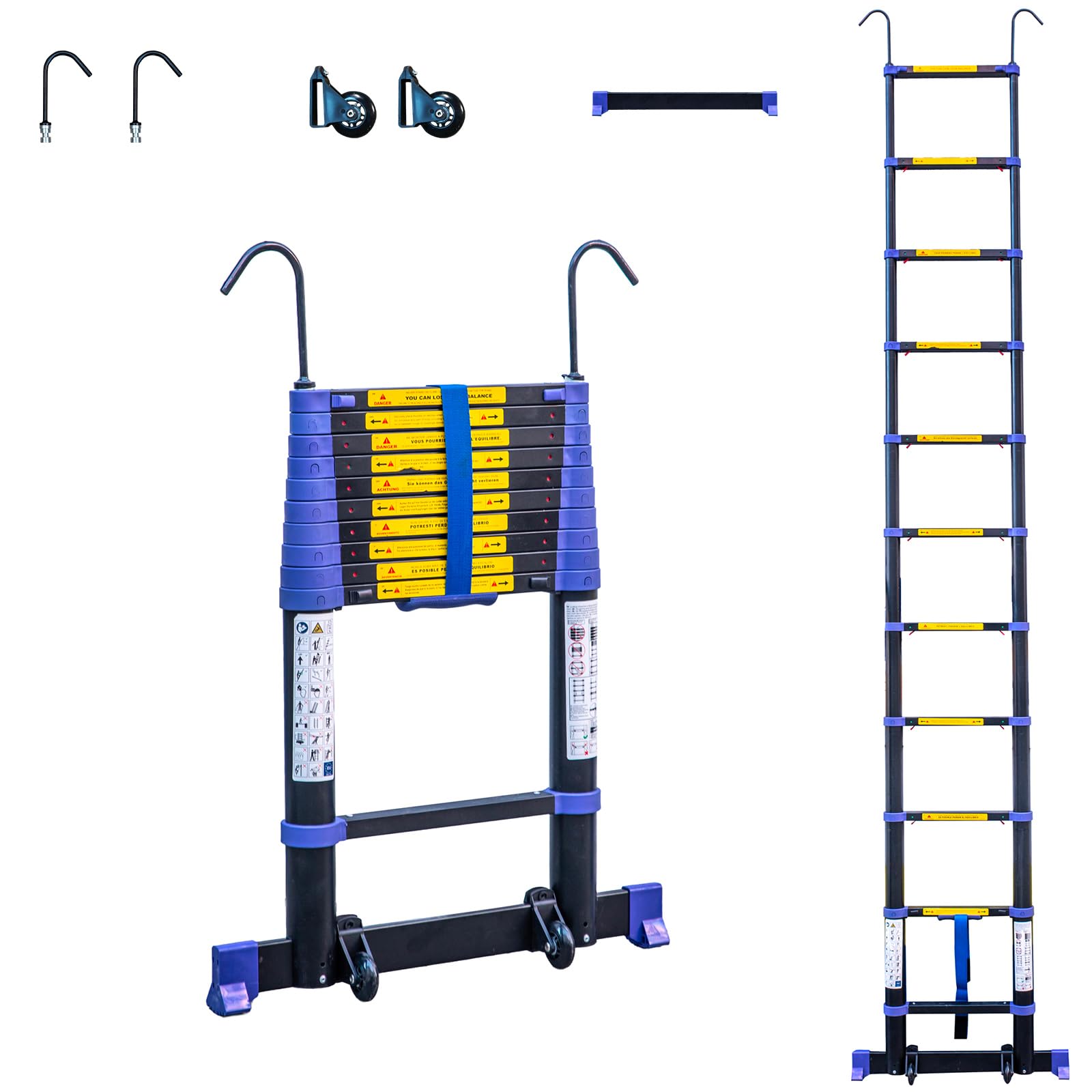 HOSTRÖM Telescopic Ladder 3.2 m TELESCOVA10+, Aluminium, Foldable, Extendable, Multi-function, Working Height Max 4.1 m, Detachable Hooks, 5 Year Warranty.