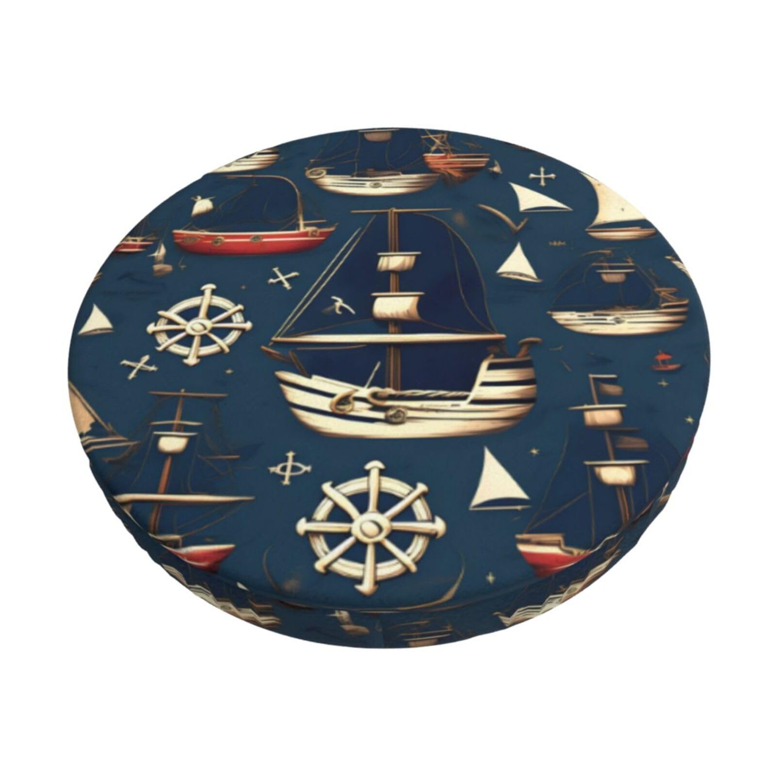 PUYhgb Nautical Sailing Pirate Theme Print Round Bar Chair Cushion Cover, Home Decorative Seat Cover For Home Kitchen Dining