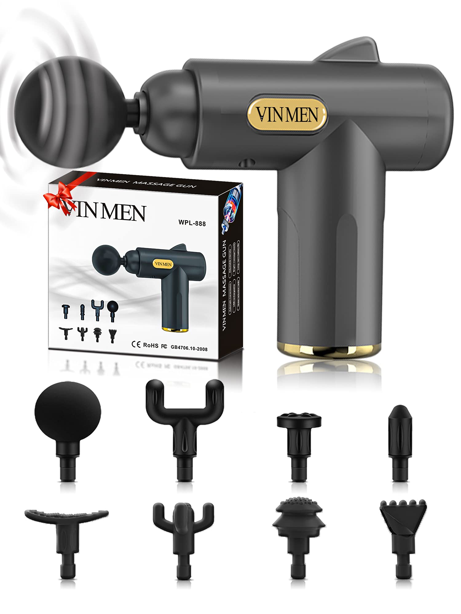 VINMEN Muscle Massage Gun【Newest 2023】 Mini Portable Body Muscle Massager Professional Deep Tissue Massage Gun for Pain Relief with 8 Attachment 6 Speeds.Small Size,Great Motivation.