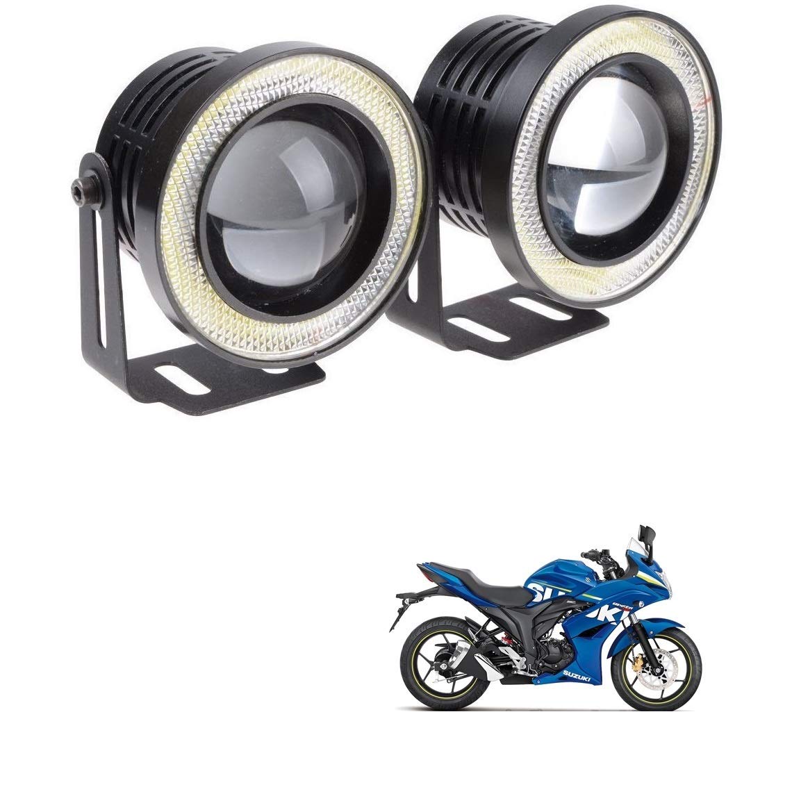 kozdiko 3.5" high power led projector fog light cob with white angel eye ring 15w,set of 2 for suzuki gixxer sf