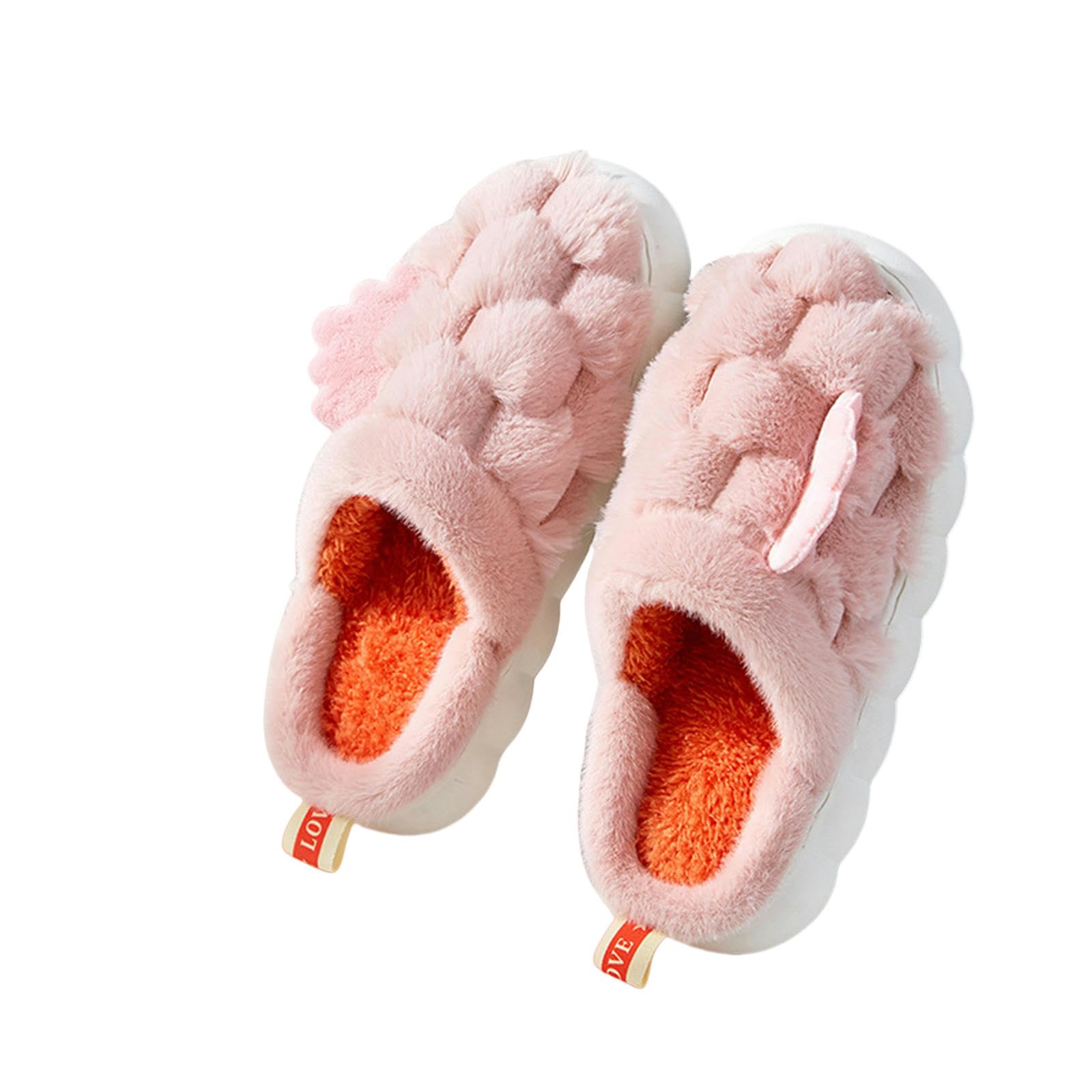 Ciabatte Donna Invernali Piccole Pantofole di Cotone A Ali Che Passo avanti Merda Sentenza di Pelliccia Sfocata Grande Fondo Bianco Morbido-pink-1-36-37(Suitable for 35-36)
