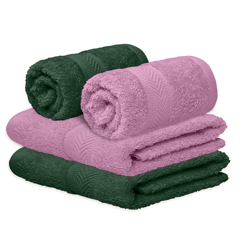 haus & kinder 100% Cotton Hand Towel Set of 4, 500 GSM Super Absorbent, Antibacterial Quick Dry Towels for Men, Women, Kitchen, Basin, Bathroom,Gym, Hotel & Spa - 60cm x 40cm, Olive & Lilac