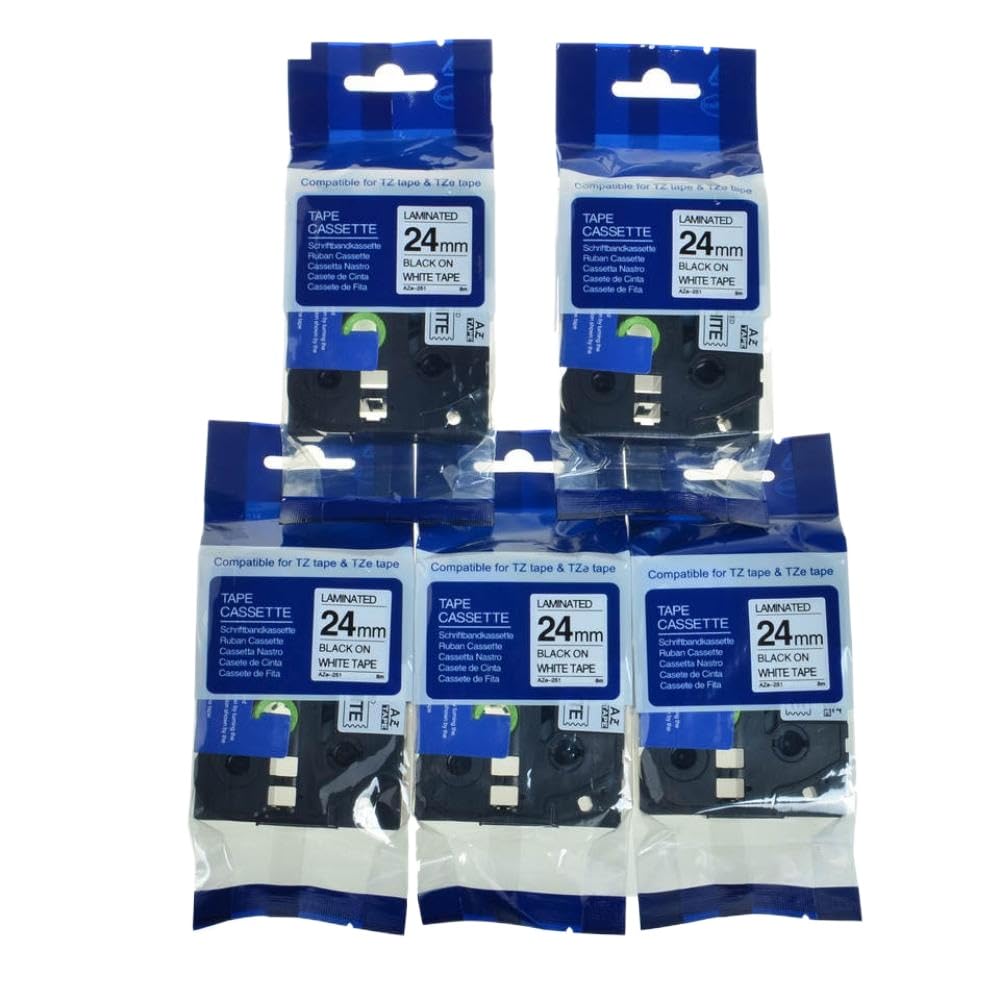 Nastro per etichette 5 pezzi nero su bianco compatibile con TZ Tze 251 Tze-251 24 mm