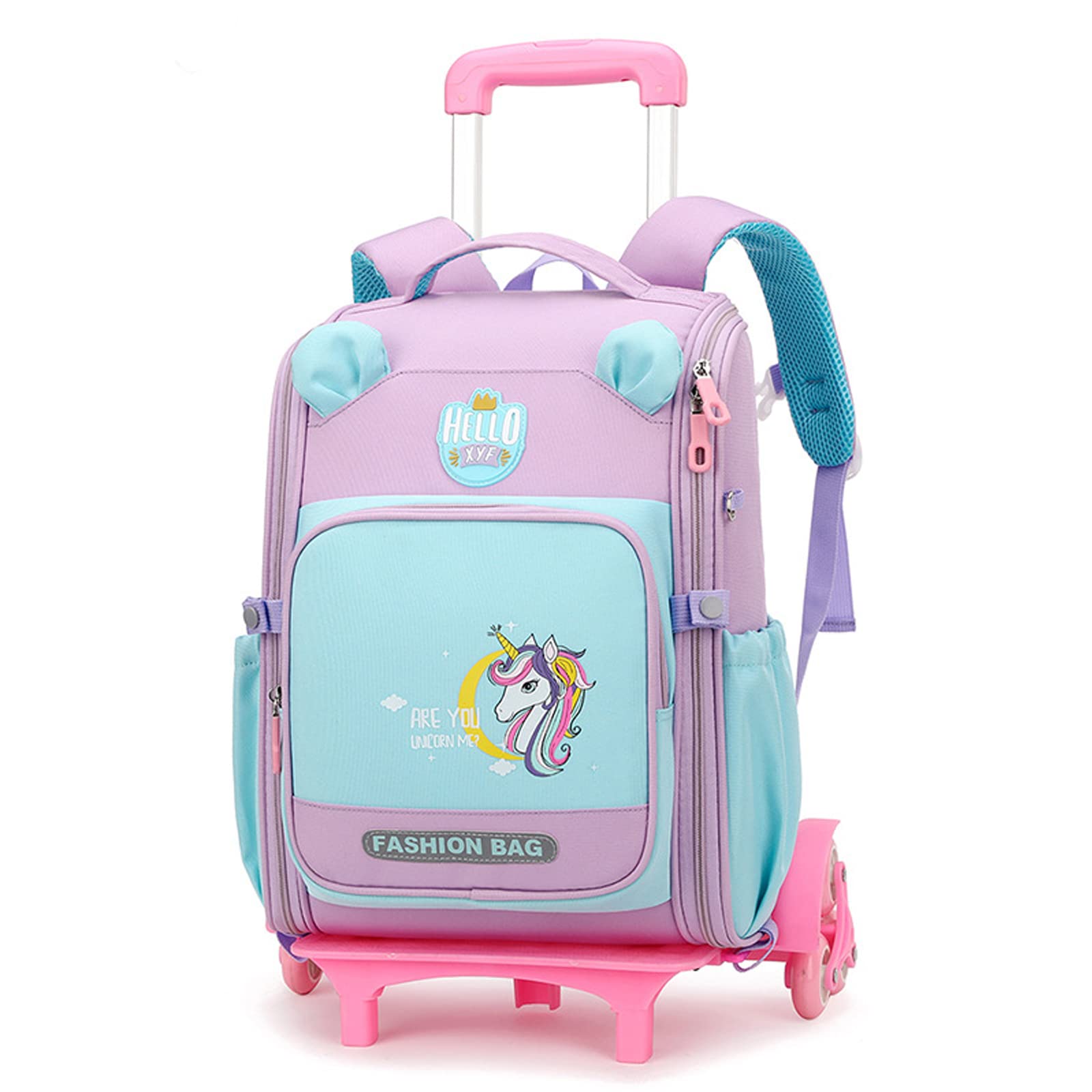 GLOOMALLGLOOMALL Cute Rolling Backpack School Girls Boys, Lightweight Trolley Travel Bag with 6 Wheels Classic Roller Luggage