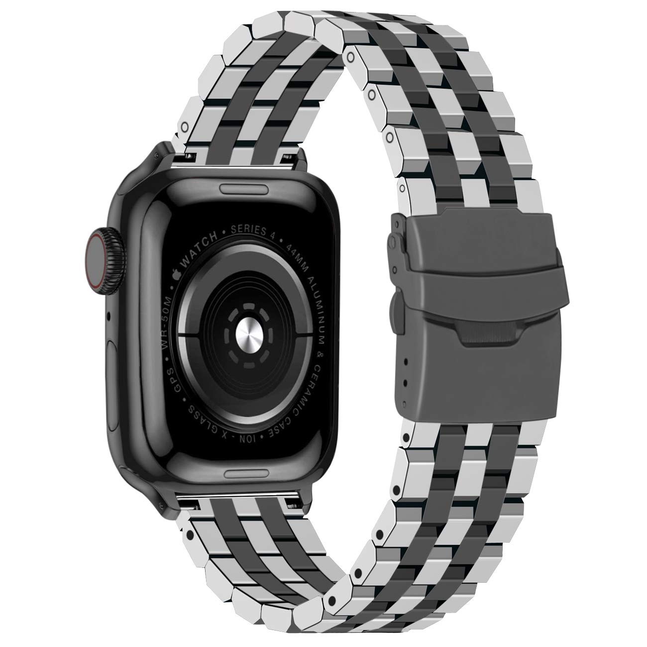 Juntan 5 Lines Silver Black Compatible for Apple Watch 38mm 40mm 41mm iWatch Series 7 6 SE 5 4 3 2 1 Sport Stainless Steel Watch Band Buckle Adapter - Image 4