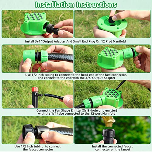 Mixc 2023 Newest Drip Irrigation Kit With 12-Port Manifold,107 Ft Garden Irrigation System For Outdoor Plants, Automatic Watering Sprinkler System Diy Greenhouses Kits For Lawn, Raise Bed, Patio, Yard #TOP4