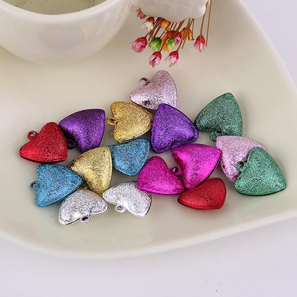 GSHLLO 28 Pcs Hanging Heart Bells Christmas Jingle Bells Small Craft Jingle Bells Jewelry Making Bells Decorative Tree Bells Heart Shaped Beads Valentine's Day Decorations