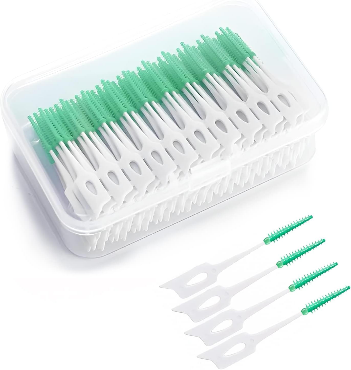 TERRIFI Dual-Use Interdental Brushes, 160 Pcs Dual-Use Silicone Dental Picks, with Storage Case, Dental Tooth Flossing for Braces Oral Cleaning, Dental Floss Stick, Toothpick Cleaning Tool (Green)