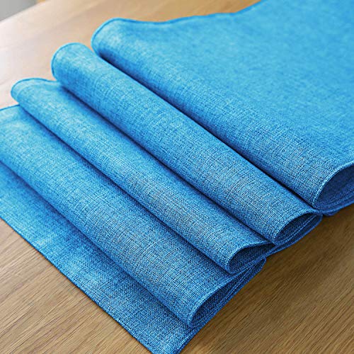 Image of Khooti Jute Dining Table Runner for 2 Seater | 12 x 36 inches | Bondi Blue| Heat Resistant | Table Runner for Dining Table , Coffee Table , Centre Table , Wedding Party | Two Sided | Washable