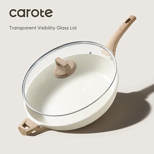 Vista 14 de Carote - Sartén antiadherente de 8 pulgadas con tapa de vidrio para cocina, revestimiento de granito, color negro