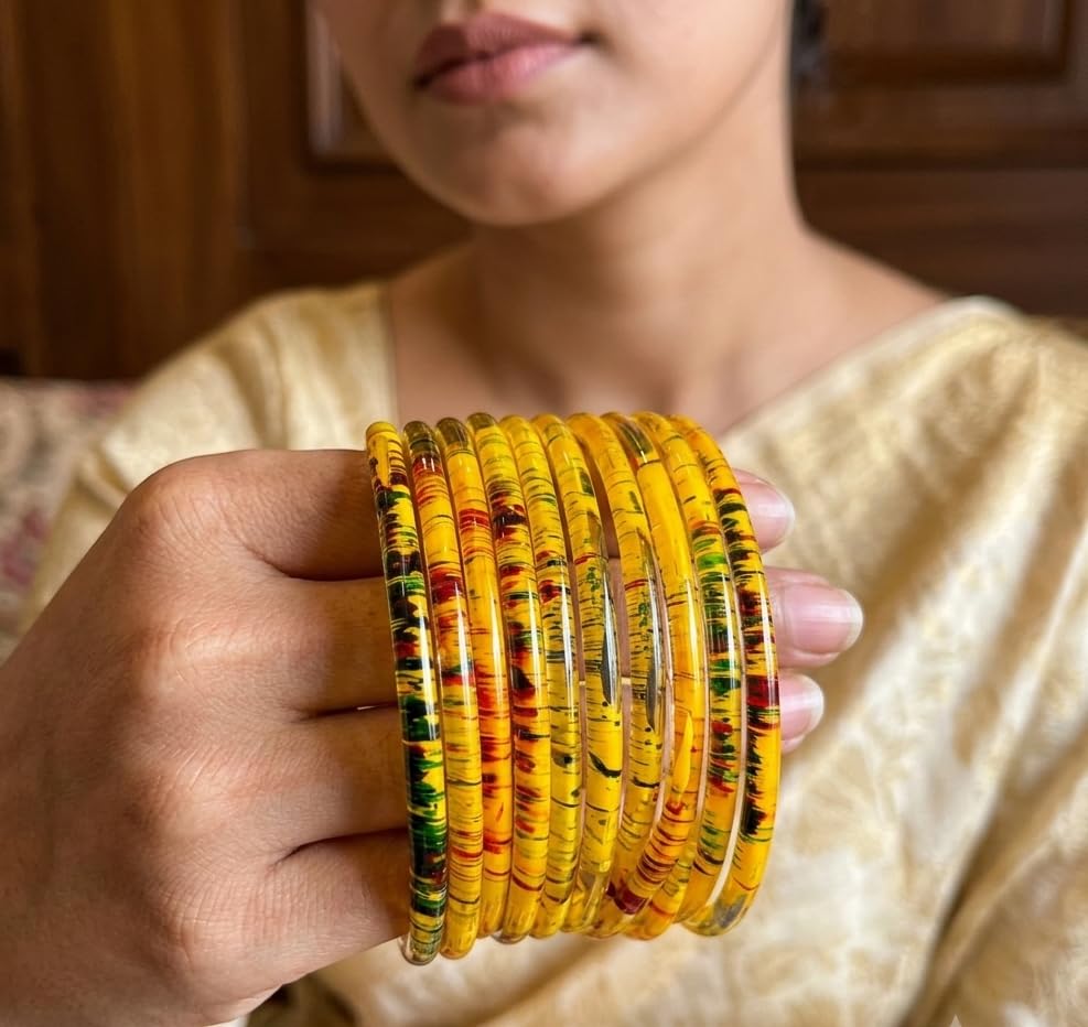 Image of NMII Premium Glass Bangle Set for Women | Multicolor Designer Kangan | Fancy Kanch ki Chudiya | 3D Transparent Chudi Set | Wedding & Festive Occasions Bangles