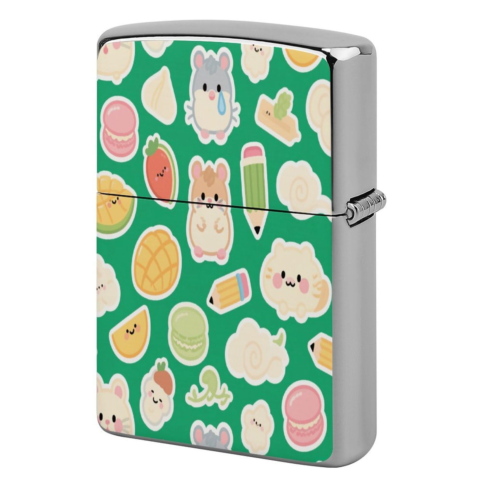 Fekiloot Style Green Hamster Fruit Lighter Case Cover Metal Lighter Case