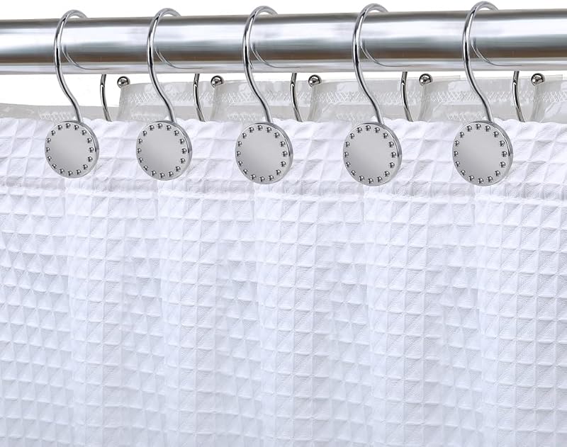 Ganchos de ducha, ganchos dobles para cortina de ducha para baño, diseño de cristal, juego de 12 cromo pulido