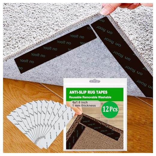 Wpunwen Rug Tape 12 Pcs Carpet Gripper Carpet Tape for Hardwood Floors Non Slip Rug Pad Grippers Rug Stickers Never Curl Rug Corner Gripper Rug Stoppers to Prevent Sliding Reusable Washable Black