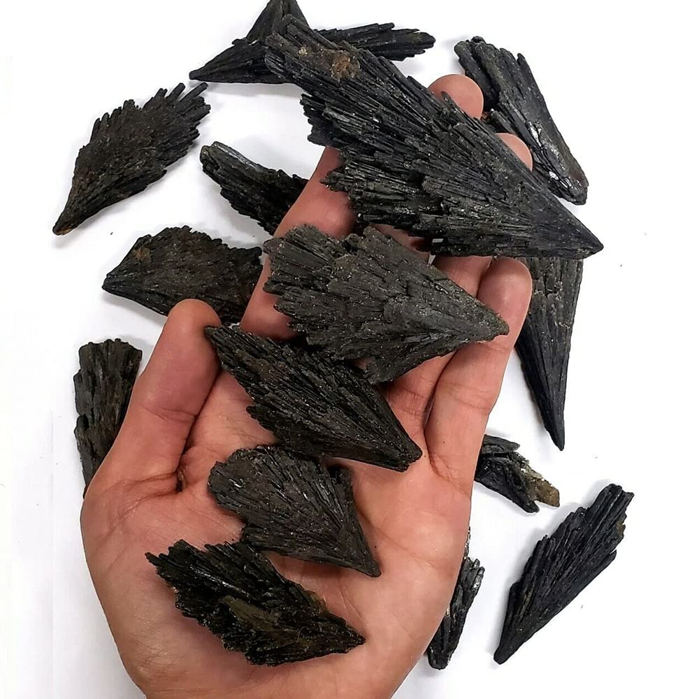 Hxscoo Black Natural Tourmaline Bulk Kyanite Crystal Kyanite Blades Fan Shape Reiki Healing Quartz Mineral