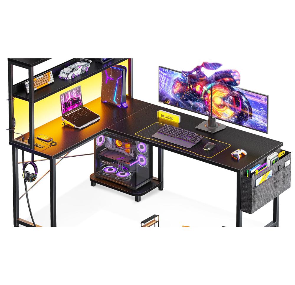 パソコンデスク r Amazon.com: ODK 53 Inch L Shaped Gaming Desk with LED Lighting
