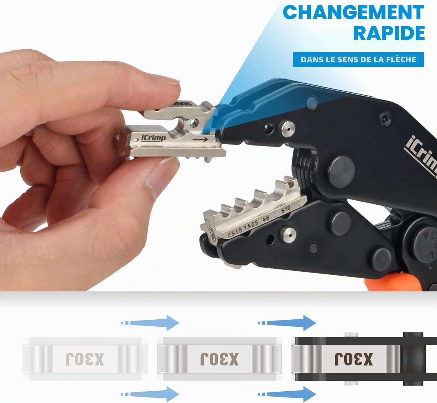 iCrimp IWS-QCKIT Kit sertissage 8 pièces avec matrices interchangeables | Pince à sertir à cliquet avec dénudeur pour cosses isolées, non isolées et embouts