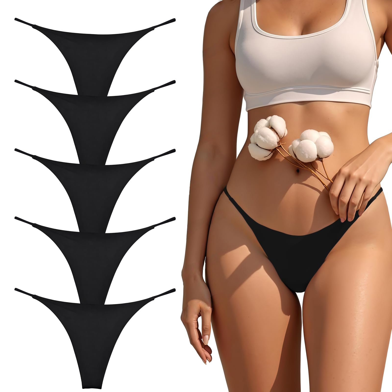 Alleen G String Tanga Damen Baumwolle Tangas Unterwäsche Frauen Unterhosen Slips Set Nahtlos Niedrige Thongs Women Panty Thong Underwear 5er-Pack XS-XL