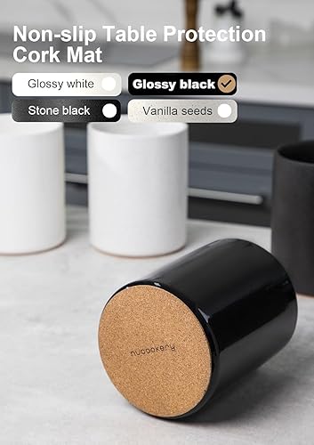 Miniatura 3 de Nucookery Juego de utensilios de cocina con soporte para utensilios de cerámica, juego de utensilios de cocina de silicona, mango de madera, no