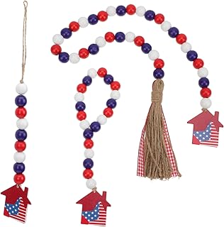 Gadpiparty 3 Pçs Corda De Contas De Madeira Do Dia Da Independência Contas Brancas Contas Vermelhas Guirlanda Ornamento Branco Contas De Borla De Casa De Fazenda Suprimentos Para O Dia Da