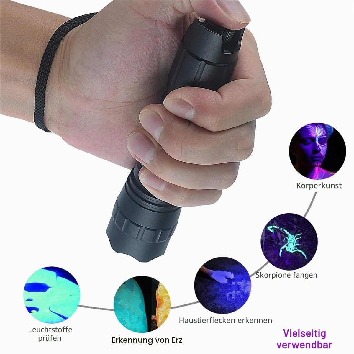 UltraFire UV Taschenlampe 395-405 nm Schwarzlicht LED Taschenlampe, Zoomable UV Licht, Stufenlose Dimmung UV Lampen, Ultraviolettes Licht für Aushärten von Harzen, Leckortung, Haustier-Urinflecken