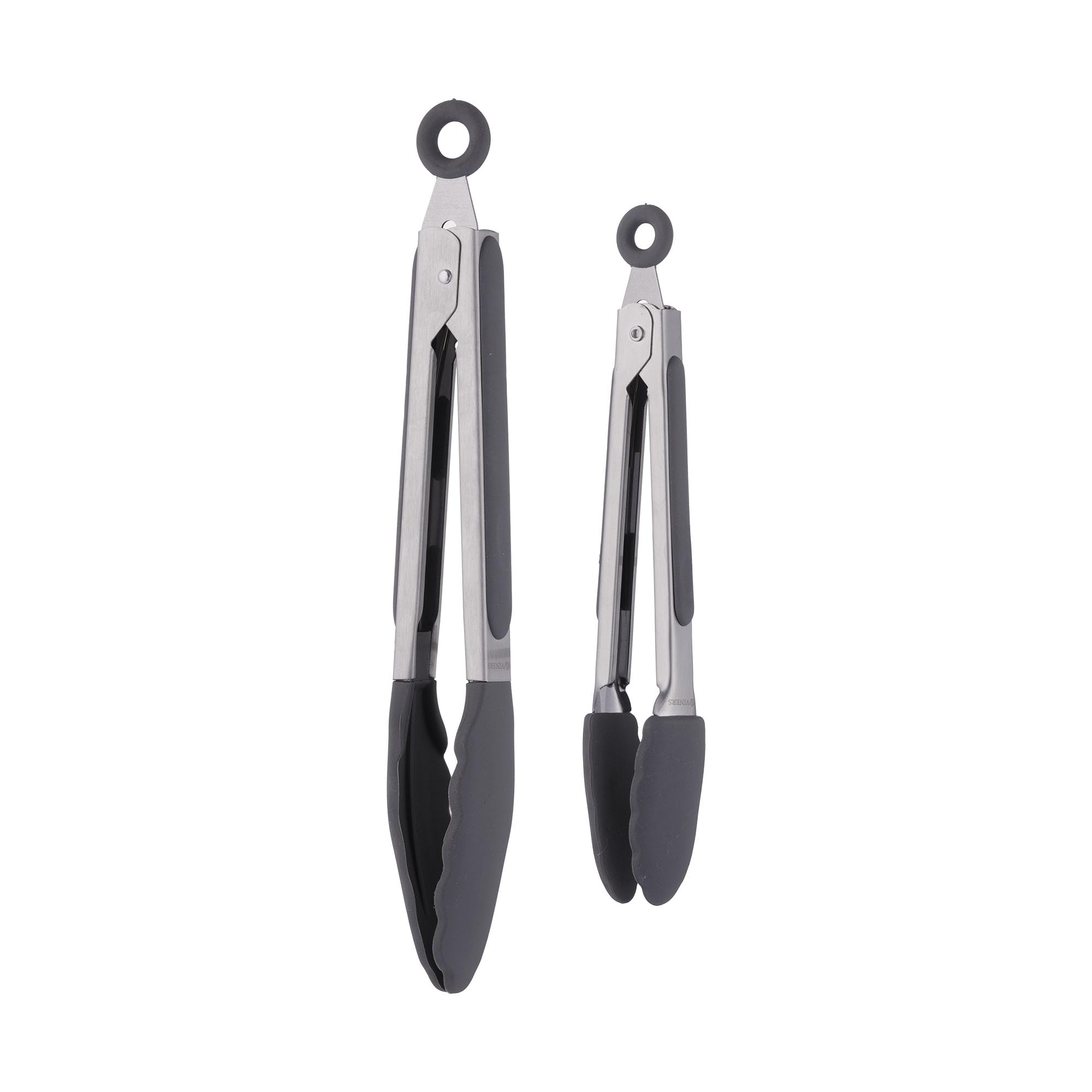 Viners Food Tongs Set | 18cm & 23cm Stainless Steel Kitchen Tongs with Soft Grip | Silicone Tips for Non-Stick Cookware | Ideal for Air Fryer Cooking & Serving | Grey & Silver | Dishwasher Safe — image 1