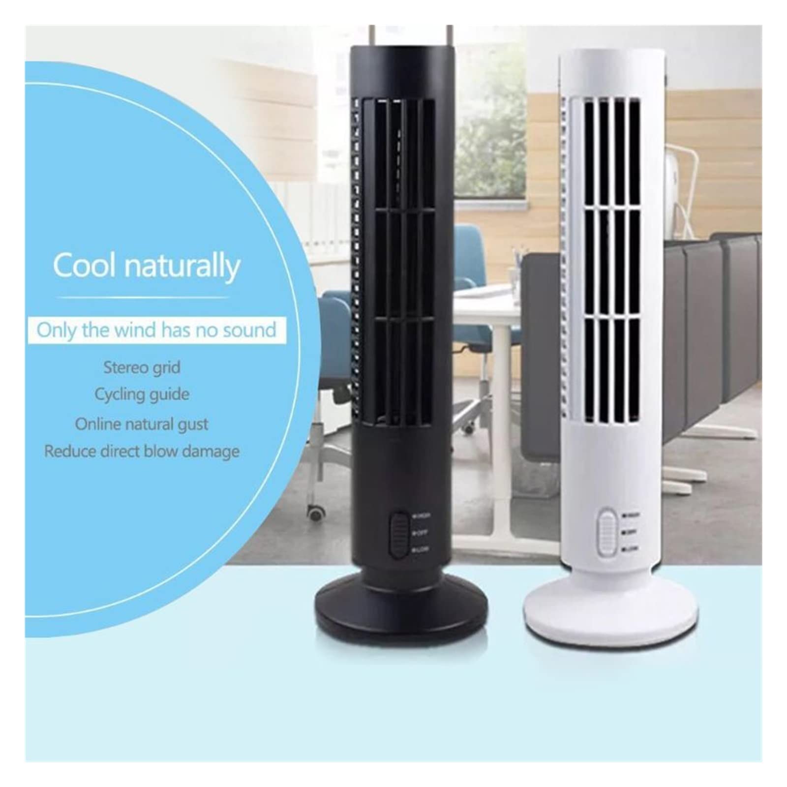 Ventilatore a torre silenzioso senza pale, Mini USB senza lama portatile desktop torre verticale dispositivo di raffreddamento silenzioso Home Office nero bianco(Black)