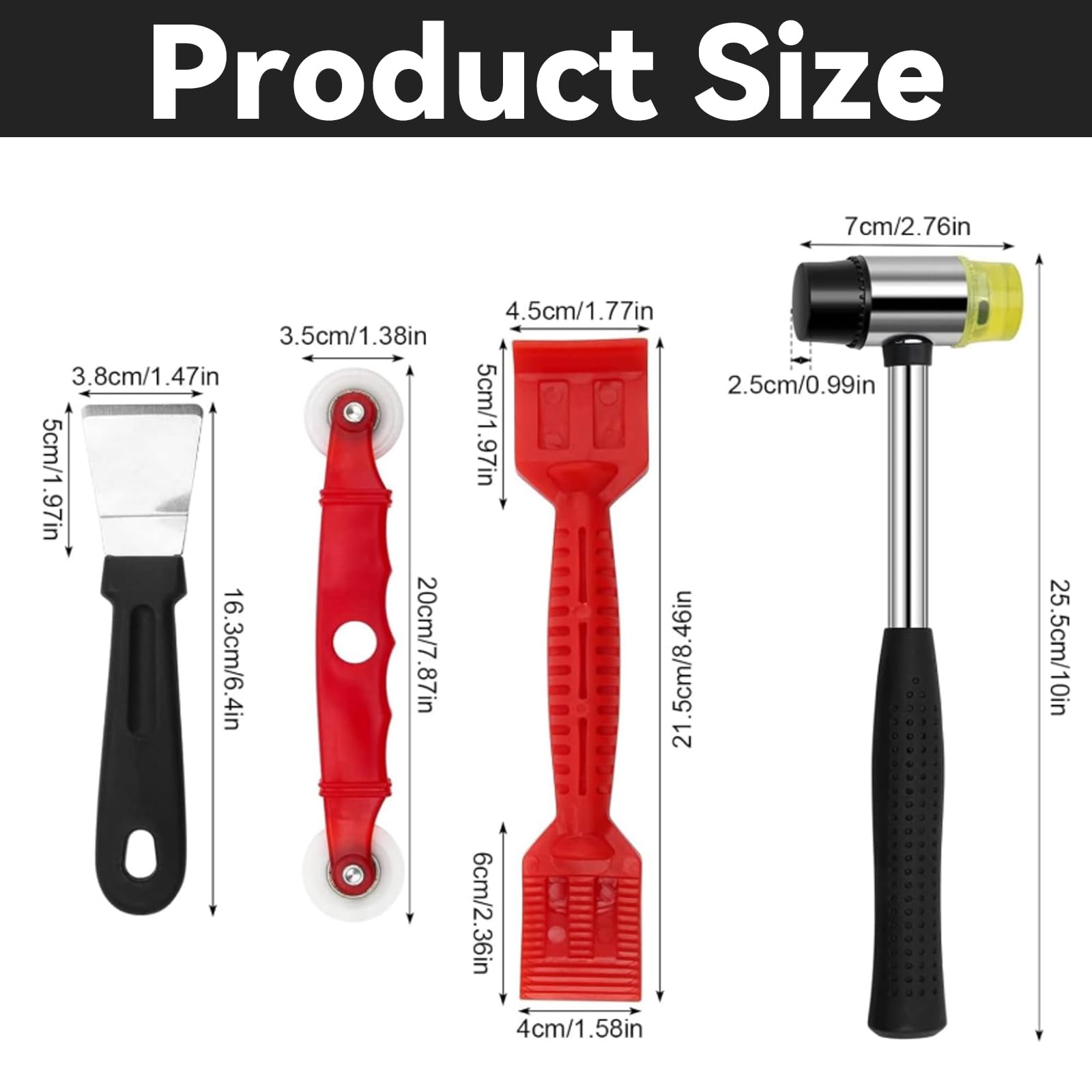 GIONAR 4PCS Window Glazing Tool Kit - Heavy-Duty Glazing Hammer, Glazing Shovel, Paddle & Red Window Roller for Efficient Window Fitting, Bead Removal & Deglazing - Complete Glazing Tools Set - Image 2