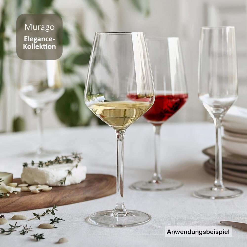 Murago - 24er Set Weißweingläser Elegance ca. 380 ml - Weißweingläser elegante Weingläser Weinglas für 380ml Weißwein 24 Stück Gläser bauchig Weißweinglas spülmaschinenfest groß Weissweingläser