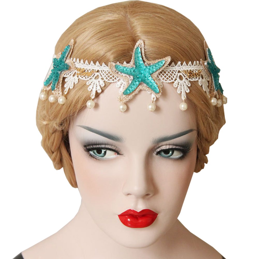 LuckyZ Handmake Wedding Bridal Beautiful Beach Shell Forehead Headband Hair Band, Bridal Hair Accessorie Headpieces, Star