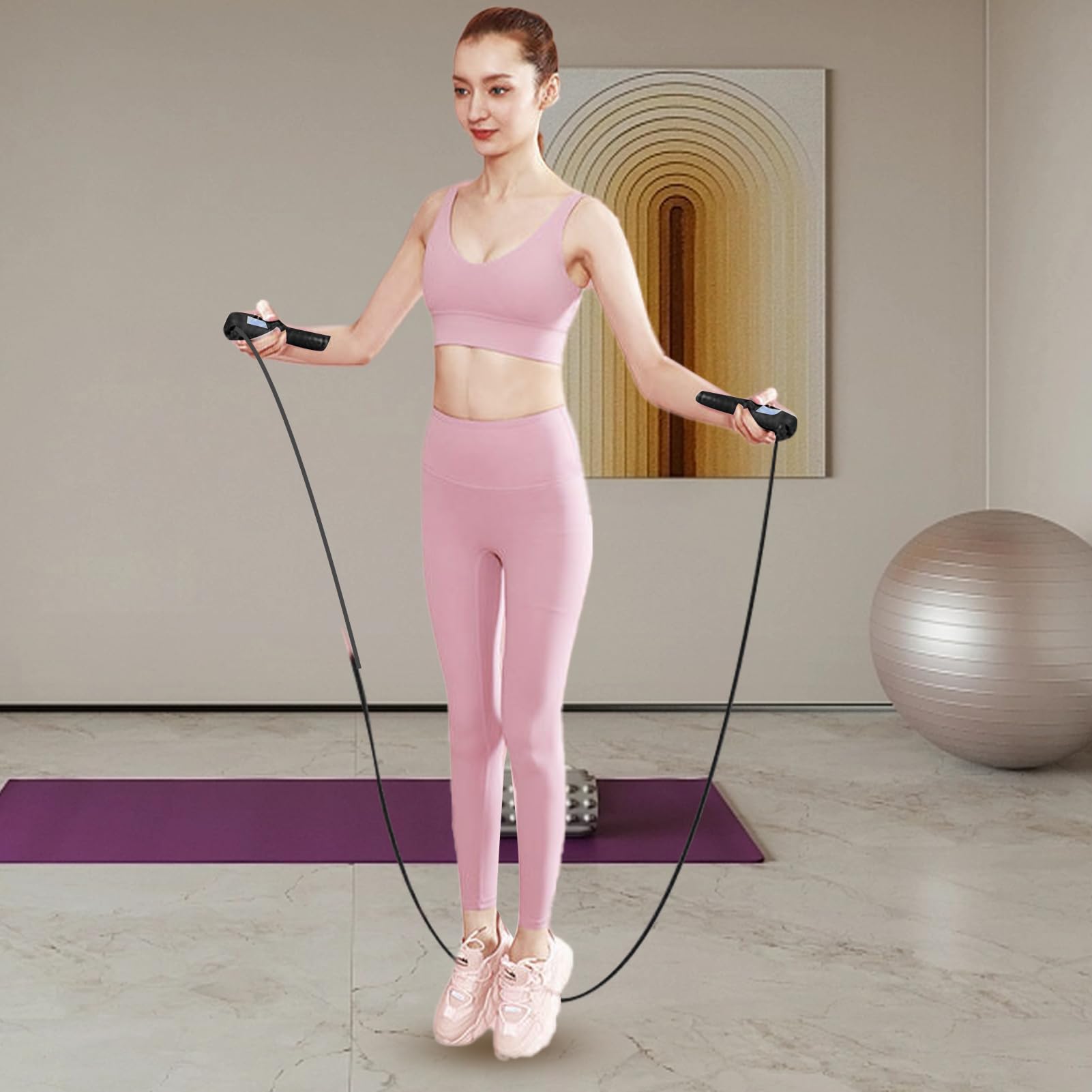 Corda per saltare con contatore, salto di velocità, brucia grassi regolabile con promemoria calorie, intelligente per esercizi di fitness, allenamento, palestra, MMA, boxe (rosa)