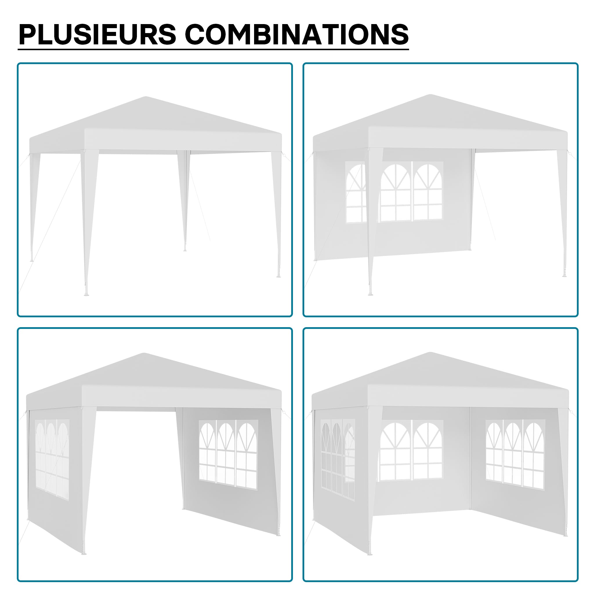 Wiltec Pavillon 3 x 3 m en Blanc avec Protection UV 50+, Gazebo de Jardin avec côtés Amovibles, Tente de réception avec fenêtres pour terrasse et Festival, par Exemple